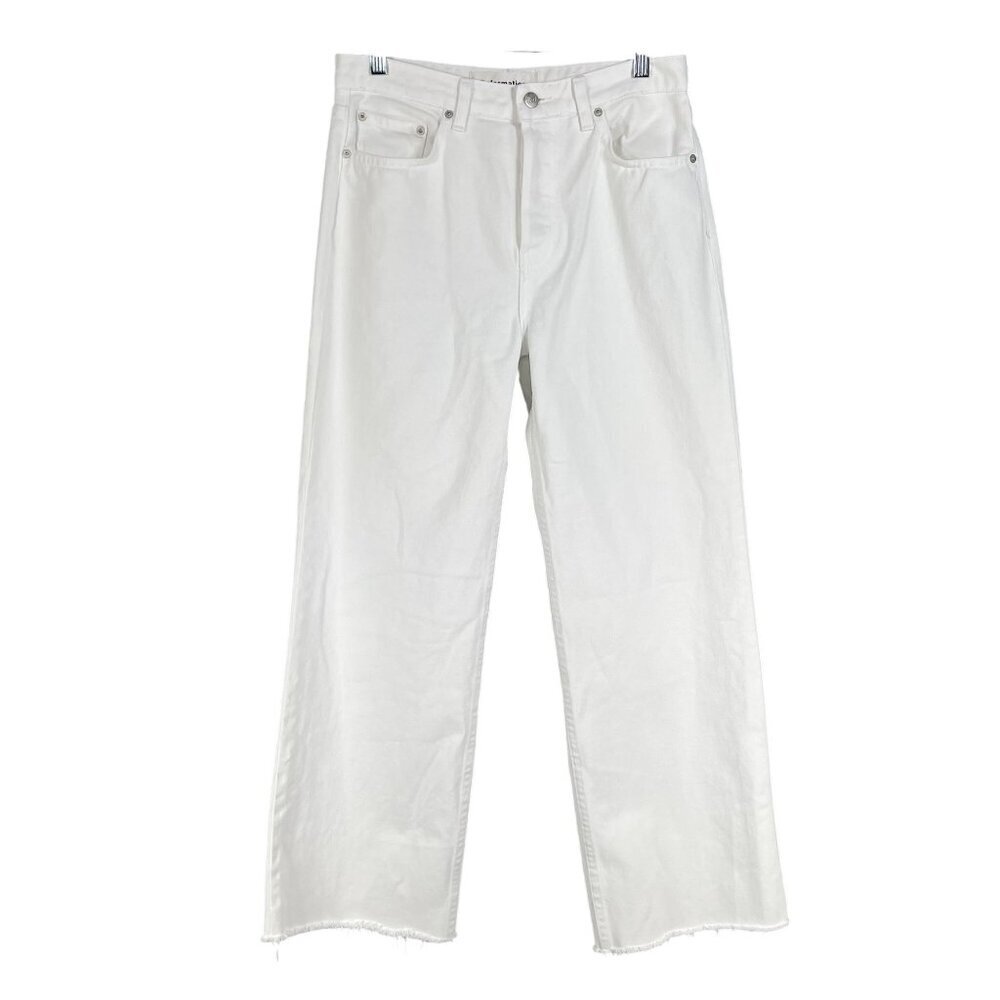 Reformation White Fawcett Jeans Womens Size 28/6 USA High Rise Wide Leg Raw Hem
